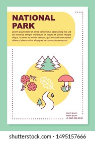 National park poster template layout. Autumn foliage. Trees and flowers. Banner, booklet, leaflet print design with linear icons. Vector brochure page layouts for magazines, advertising flyers