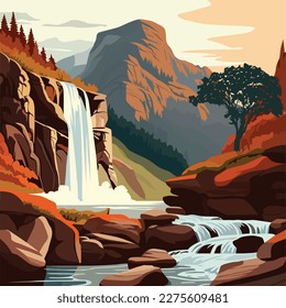 national park vector poster. Landscape of a forest in a park.