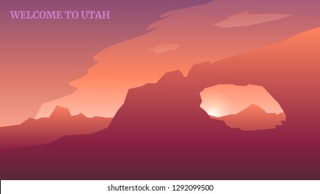 National Park Welcome To Utah State Vector Landscape Art Design Illustration Background