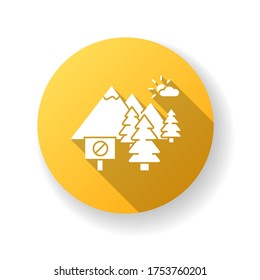 National park yellow flat design long shadow glyph icon. Nature preservation. Environmental protection from pollution. Wildlife conservation. Save trees and plants. Silhouette RGB color illustration