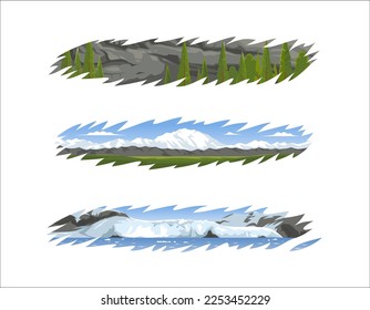 National Parks. Icon a park nature. Nature illustration. Beautiful landscape in United States. Mountain and valley views. Vector illustration of Nature Parks. Pictures of forests, mountains and water.