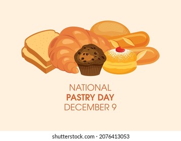 National Pastry Day vector. Sweet and salty pastries vector. Pastry Day Poster, December 9. Important day
