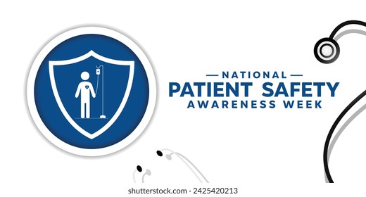 National Patient Safety Awareness Week. Shields, hearts, stestoscopes and people icons. cards, banners, posters, social media and more. White background.