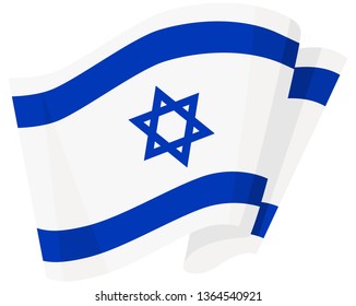 National patriotic symbol. White blue of Israel wavy realistic flag. Vector illustration.