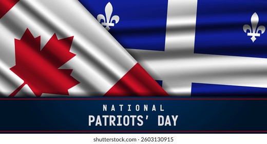 National patriots Day. Canada and Quebec flag. Great for posters, banners, social media and more. Dark blue background.