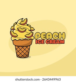 National Peach Ice Cream Day to celebrate on July 17th. A delicious ice cream cone topped with small pieces of peach.