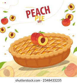 National Peach Pie Day on august 24 with vector illustration some peach, pie and text isolated on white background for commemorate and celebrate National Peach Pie Day. Suitable for poster, etc.