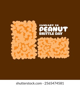 National Peanut Brittle Day to celebrate on January 26th. Healthy snack made from various nuts with bold text on brown background. Food event banner.