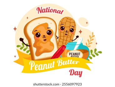 National Peanut Butter Day Vector Illustration on January 24 Featuring a Jar of Peanut Butter in a Flat Style Cartoon Background