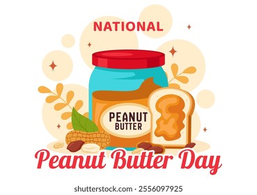 National Peanut Butter Day Vector Illustration on January 24 Featuring a Jar of Peanut Butter in a Flat Style Cartoon Background