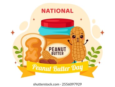 National Peanut Butter Day Vector Illustration on January 24 Featuring a Jar of Peanut Butter in a Flat Style Cartoon Background