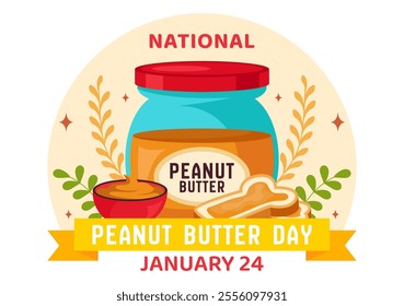 National Peanut Butter Day Vector Illustration on January 24 Featuring a Jar of Peanut Butter in a Flat Style Cartoon Background