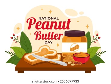 National Peanut Butter Day Vector Illustration on January 24 Featuring a Jar of Peanut Butter in a Flat Style Cartoon Background