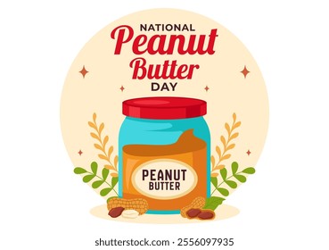 National Peanut Butter Day Vector Illustration on January 24 Featuring a Jar of Peanut Butter in a Flat Style Cartoon Background