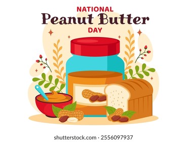 National Peanut Butter Day Vector Illustration on January 24 Featuring a Jar of Peanut Butter in a Flat Style Cartoon Background