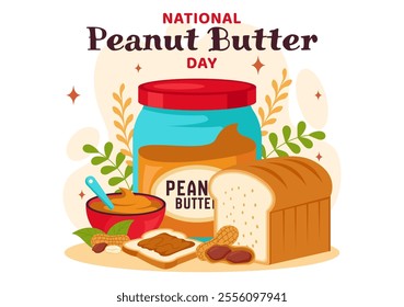 National Peanut Butter Day Vector Illustration on January 24 Featuring a Jar of Peanut Butter in a Flat Style Cartoon Background