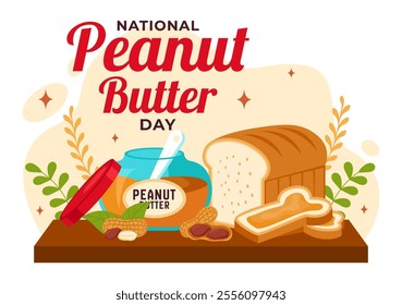 National Peanut Butter Day Vector Illustration on January 24 Featuring a Jar of Peanut Butter in a Flat Style Cartoon Background