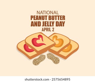 National Peanut Butter and Jelly Day vector. Toasted bread with peanut butter and strawberry jam icon vector. American delicacy food icon. Peanut Butter and Jelly Day Poster, April 2. Important day