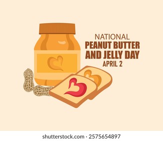 National Peanut Butter and Jelly Day vector. Toasted bread with peanut butter and strawberry jam icon vector. American delicacy food icon. Peanut Butter and Jelly Day Poster, April 2. Important day