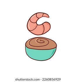 National Peanut Butter Lover's Day icons in doodle cartoon style - vector illustration. Shrimp with peanut butter sauce