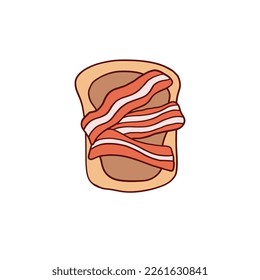 National Peanut Butter Lover's Day icons in doodle cartoon style - vector illustration. Toast with peanut butter and bacon.