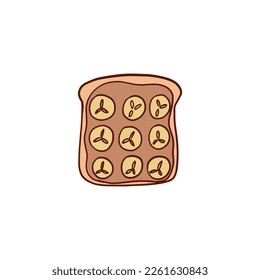 National Peanut Butter Lover's Day icons in doodle cartoon style - vector illustration. Toast with peanut butter and banana.