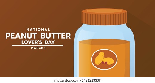 National Peanut Butter Lovers' Day. A jar filled with peanut butter. Great for cards, banners, posters, social media and more. Brown Background.