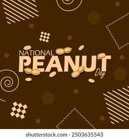 National Peanut Day event food banner. Bold text with some shelled nuts and seeds inside on dark brown background to celebrate on September 13th