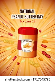National Peanut Day vector. Jar of peanut butter vector illustration. Peanut Day Vertical Poster, January 24. American delicacy.