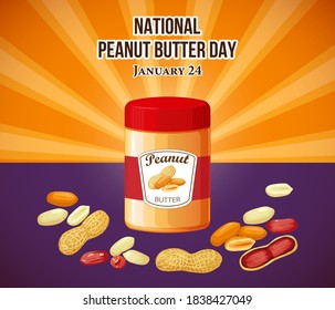 National Peanut Day vector. Jar of peanut butter vector illustration. Peanut Day horizontal Poster, January 24. American delicacy.