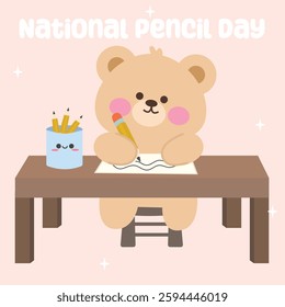 National Pencil Day vector design for celebration. Suitable for background, template, social media, poster, flyer design, flat illustration, etc 