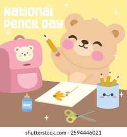 National Pencil Day vector design for celebration. Suitable for background, template, social media, poster, flyer design, flat illustration, etc 