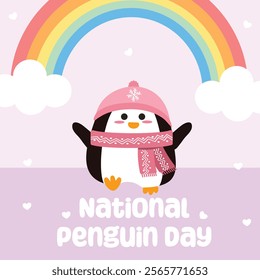 National penguin day vector design for national penguin day celebration. Suitable for flat design graphic illustration for social media ads, flyer design, flat illustration, banner, template, poster