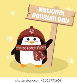 National penguin day vector design for national penguin day celebration. Suitable for flat design graphic illustration for social media ads, flyer design, flat illustration, banner, template, poster