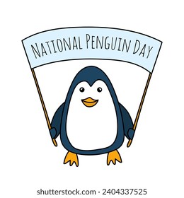 National Penguin Day vector in doodle style. Symbol in simple design. Cartoon object hand drawn isolated on white background.