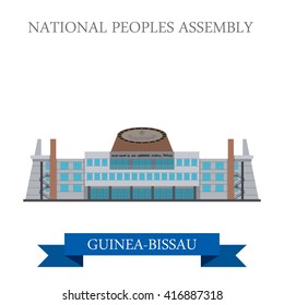 National People's Assembly in Guinea-Bissau. Flat cartoon style historic sight showplace attraction web site vector illustration. World countries cities vacation travel sightseeing Africa collection.