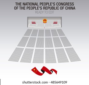 The National People's Congress (usually abbreviated NPC) is the national legislature of the People's Republic of China. Editable Seats. Perspective. Infographic scheme.