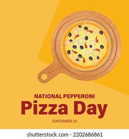 National Pepperoni Pizza Day vector. Salami pizza on a plate vector. Pepperoni Pizza Day Poster,