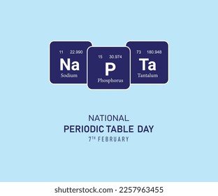 National periodic table day. 7 February. holiday concept. periodic day banner, poster, card. flat illustration, sign, symbol. vector illustration.