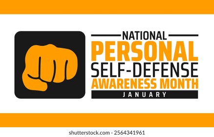 National Personal Self-Defense Awareness Month background banner or poster design template. observed every year in January. Holiday concept. Use to any Template, card, poster, placard, template.