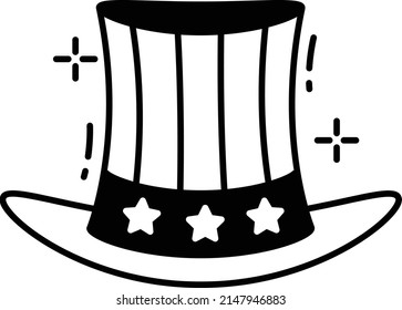 national personification Vector line Icon Design, American culture and traditions Symbol, United States Social Sign, US Arts and literature Stock illustration, Uncle Sam hat Concept
