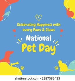 National Pet Day Abstract Vector Templates Design, Dog, Cat, Parrot, Rabbit. Social media post

