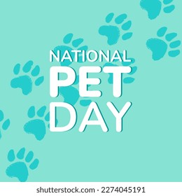 National Pet Day banner with paw prints trail. Dog or cat hand drawn paw print background. Vector illustration.