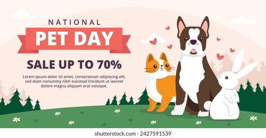 National Pet Day. Happy Pet Day Background. April 11. Pet Day Celebration. Cartoon Vector illustration design for Poster, Banner, Flyer, Greeting, Card, Cover, Post, Promotion, Event.