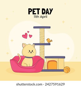 National Pet Day. Happy Pet Day Background. April 11. Pet Day Celebration. Cartoon Vector illustration design for Poster, Banner, Flyer, Greeting, Card, Cover, Post, Promotion, Event.