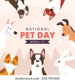 National Pet Day. Happy Pet Day Background. April 11. Pet Day Celebration. Cartoon Vector illustration design for Poster, Banner, Flyer, Greeting, Card, Cover, Post, Promotion, Event.