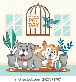 National Pet Day. Happy Pet Day Background. April 11. Pet Day Celebration. Cartoon Vector illustration design for Poster, Banner, Flyer, Greeting, Card, Cover, Post, Promotion, Event.