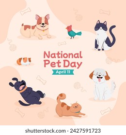 National Pet Day. Happy Pet Day Background. April 11. Pet Day Celebration. Cartoon Vector illustration design for Poster, Banner, Flyer, Greeting, Card, Cover, Post, Promotion, Event.