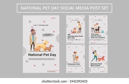 National pet day holiday design. social media post, card, and Invitation design with cute animals. National Pet Day.