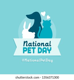 National pet day holiday social media post and card design with cute pets